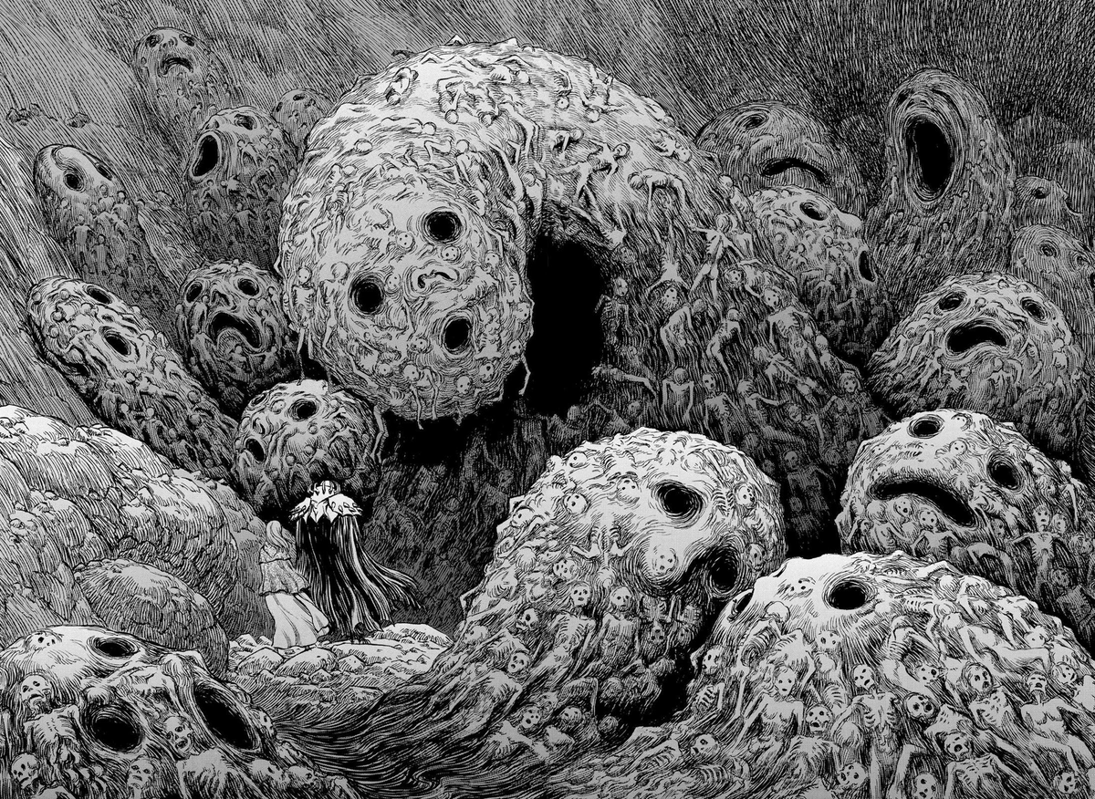 I dunno, maybe I'll do an art tweet a day for 2021? We'll see how long I can keep this up. Here's Kentaro Miura, famous for his manga Berserk (which I have not actually read, but the art, holy shit the art).