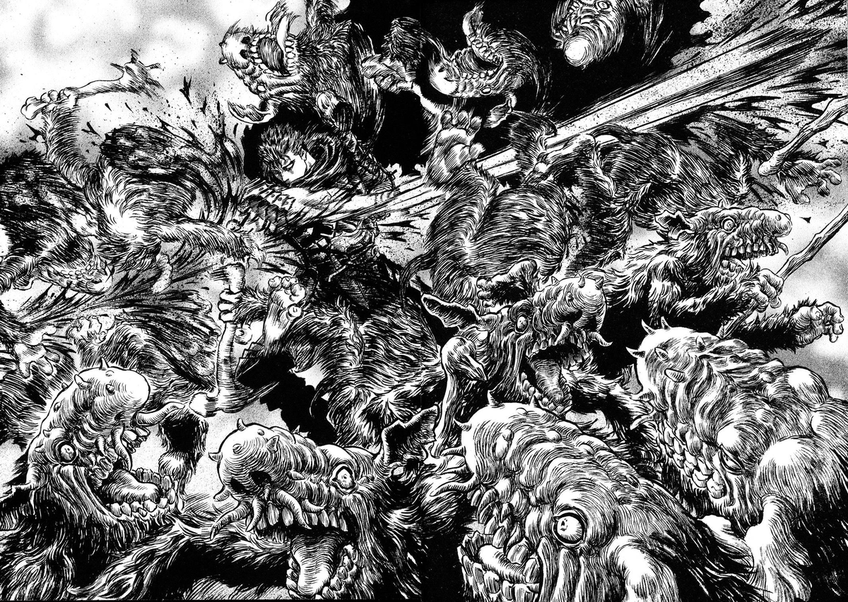 I dunno, maybe I'll do an art tweet a day for 2021? We'll see how long I can keep this up. Here's Kentaro Miura, famous for his manga Berserk (which I have not actually read, but the art, holy shit the art).