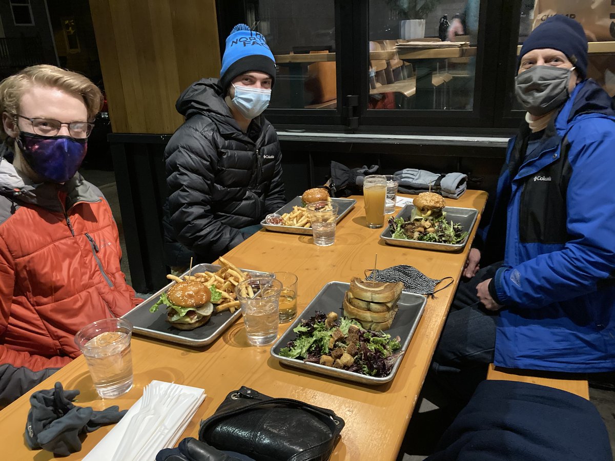 CornelyKathleen's tweet photo. Ringing in the new year with an outdoor dinner, warmly dressed and under a propane heat lamp @ChompRI. Great burgers and friendly waitstaff make it easy for us to support local business. @RIHospitality #HappyNewYear2021 https://t.co/YIpFpYyaki