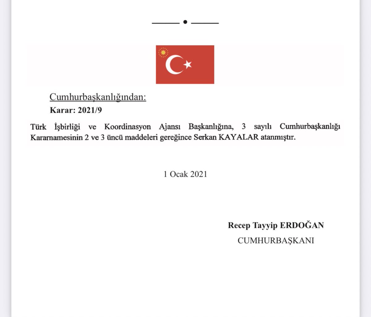SerkanKayalar_'s tweet photo. Sn.Bakanımızın önerisi Sn.Cumhurbaşkanımızın takdiriyle vekaleten tevdi edilmiş olan TİKA Başkanlığı görevine asaleten atanmamdan dolayı şükranlarımı sunuyorum.

Rabbim mahcup etmesin; Sn.Cumhurbaşkanımıza,Sn.Bakanımıza ve devletimize layıkıyla hizmet etmeyi nasip etsin inşallah. https://t.co/XSssY7c84o