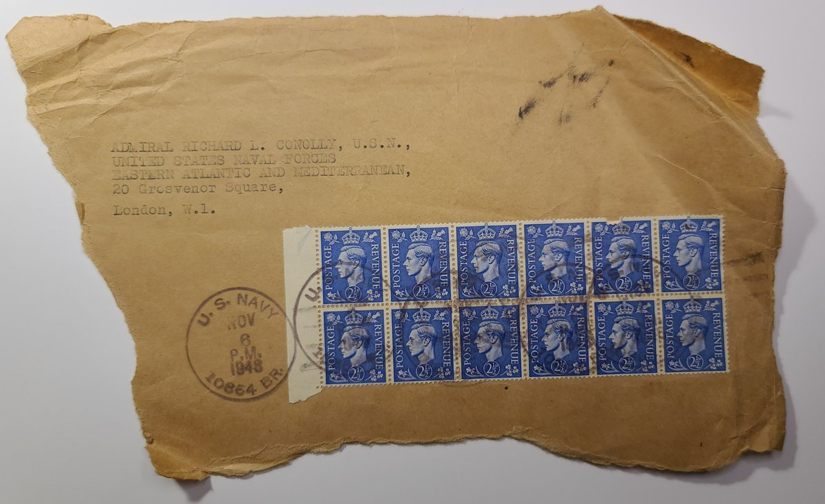 PostalPleasures's tweet photo. I found this amazing fragment of history in the form of #stamps on piece in my recent lot of 12# of on paper stamps.

This parcel was addressed to:
#Admiral Richard L. Conolly, U.S.N.

#Conolly served in both #WW1 &amp; #WW2. 

#PostalPleasures #Philately #ephemera #USNavy https://t.co/D3aNOfP7qv