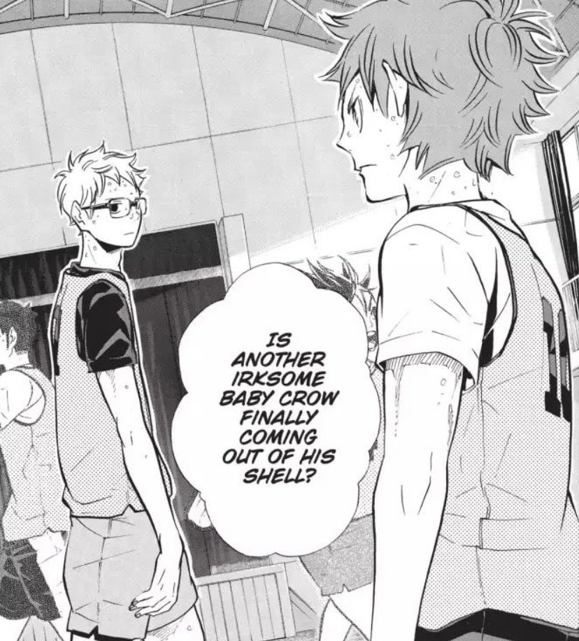 People around him immediately start to notice this too. Another thing to note here is we finally see him start to react to Yamaguchi’s encouragement to not lose to Hinata. We even see Yachi mention it saying “it’s like the sun versus the moon.”