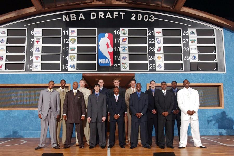 LeBron. Melo. The 2003 NBA Draft.One of the greatest classes ever drafted, and arguably some of the worst fits of all-time. But this is such an important photo.It represents a paradigm shift for the league's relationship to fashion. Quick history lesson 