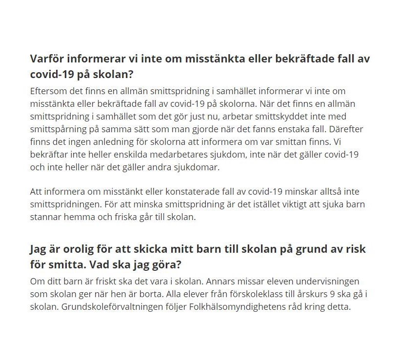 Why does Sweden not inform parents? Gothenburg city had this in their website in the spring but not anymore. It says there is no reason to inform because- it's private- there's no tracing- informing doesn't reduce transmission- healthy kids need to be at school