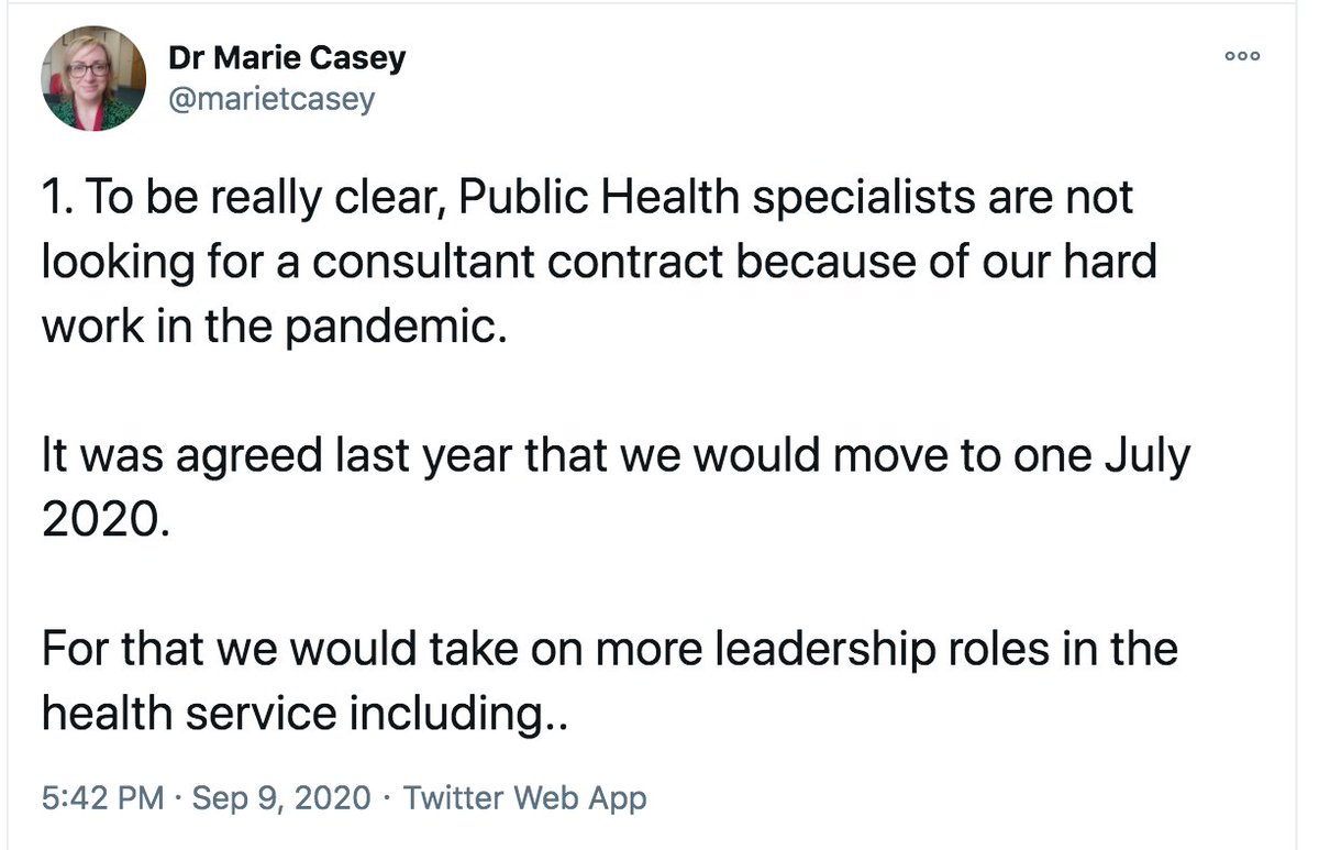 This isn't an academic point. As  @marietcasey points out (across multiple threads below), lack of consultant status hobbles her ability to do her job.She is seen as a 'participant' rather than a 'leader', unlike public health specialists in the UK.