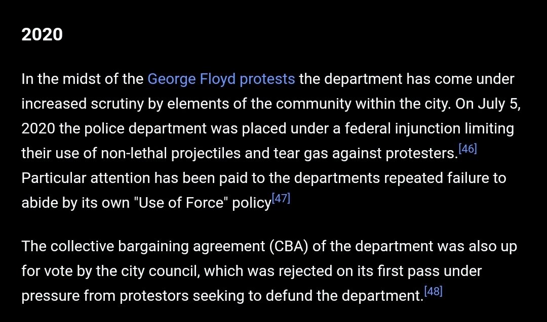 userjame's tweet image. This is the extent of the "2020 Controversies and criticisms" entry for the Denver Police Departmenton Wikipedia page.   Some of y'all might have a few additions. 

All I'm saying is that it is open to community content and edits. 

#denverprotests

en.wikipedia.org/wiki/Denver_Po…