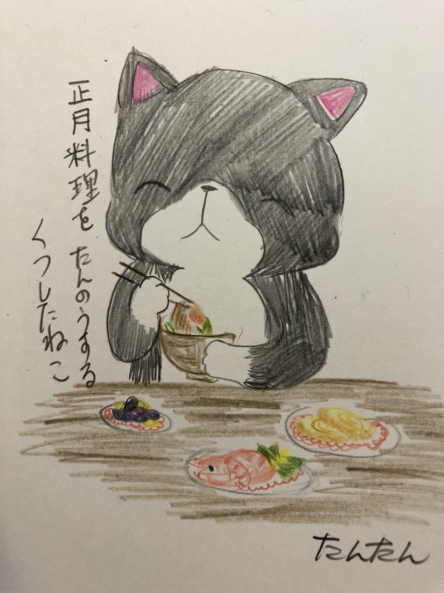 正月料理を堪能するくつしたねこ

#イラスト #猫
#お正月 