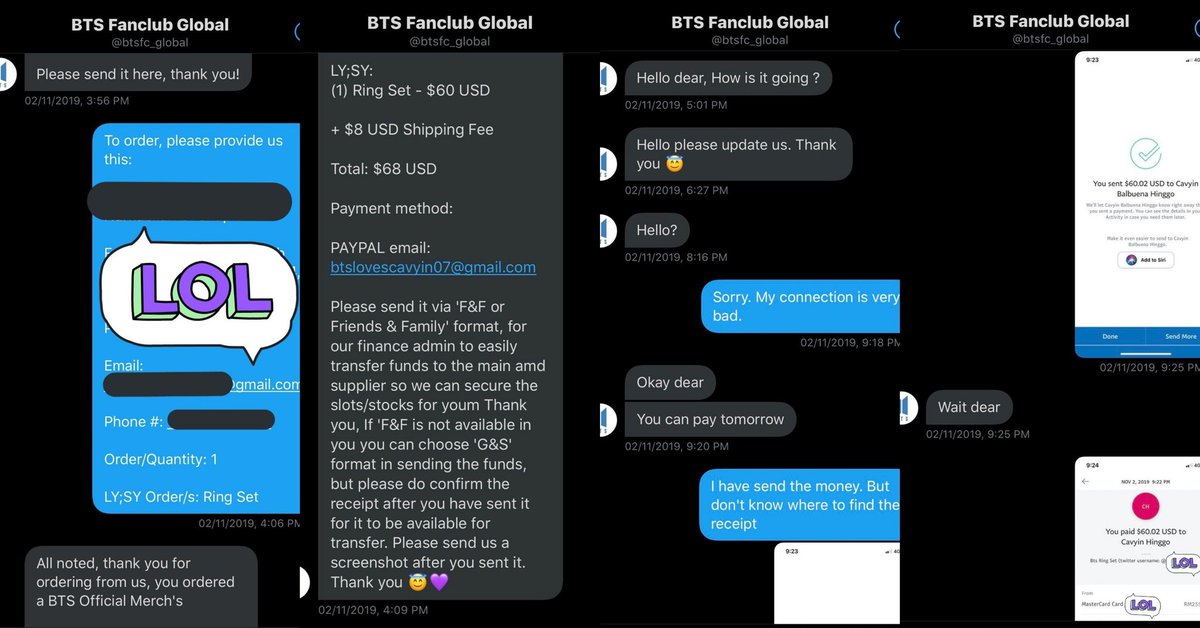 btsarmysafety's tweet photo. 🚨SCAM ALERT🚨

BLOCK &amp; REPORT

@/btsfc_global
https://t.co/ikmzqosOx9

Twitter ID: 928629119780302848 https://t.co/GV0FHjW8eh