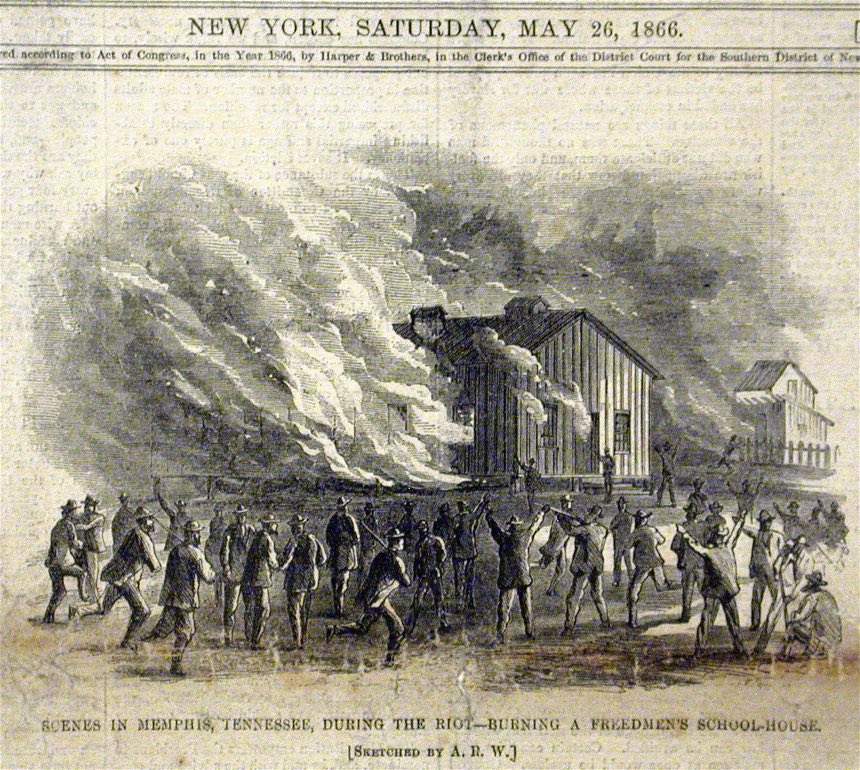 On May 1, 1866, a 3-day riot of white on black violence led by off-duty police officers in Memphis killed 46 blacks and burned hundreds of homes.Grant wanted the riot’s leaders taken into custody and charged. Pres. Andrew Johnson refused.