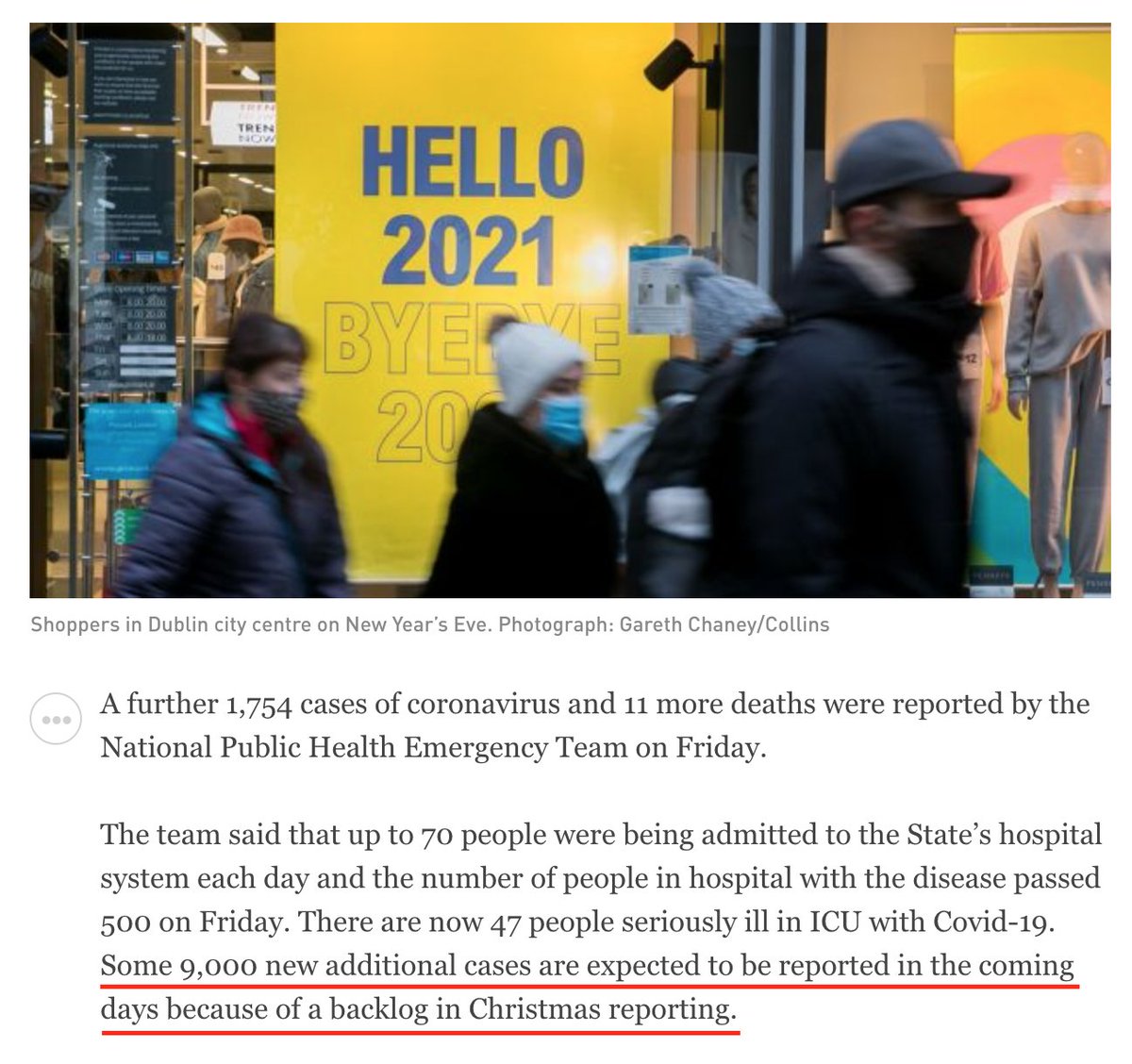 Take this excellent article from  @IrishTimes, for example. The article highlights the 9000 case backlog; the headline figure is still 1,745.This is what the front page of the Irish Times looks like.Lots of people don't look beyond the headline. https://www.irishtimes.com/news/health/coronavirus-1-754-new-cases-and-11-more-deaths-reported-as-hospital-numbers-pass-500-1.4448184