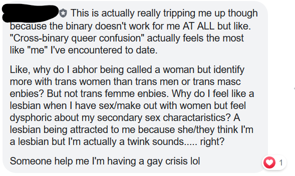 Nonbinary people who have never been cis and not even their "birth gender" but who haven't been able to find accurate language in other nonbinary gender theory thus far. Butches who are twinks and twinks who are butches.