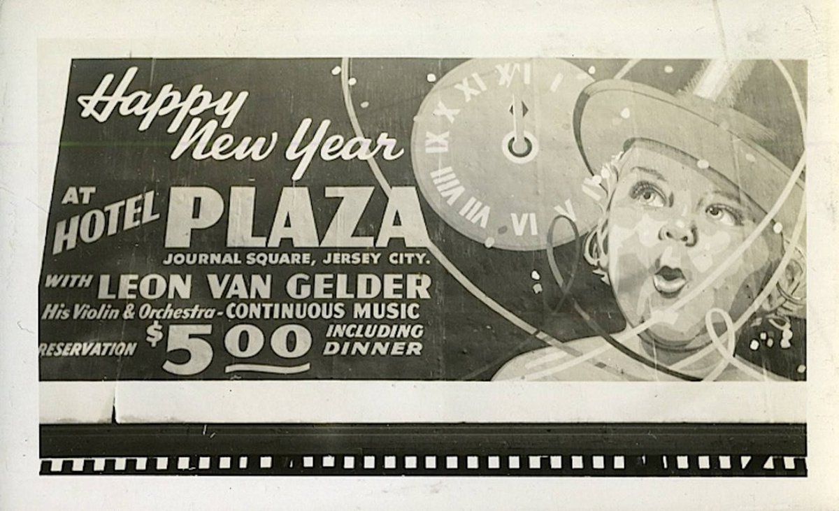 JerseyCity's tweet photo. Ring in the New Year with live music & dinner for a whopping $5 at the former Hotel Plaza in #JournalSquare. The hotel’s event (date unknown) featured #JCOriginal Leon Van Gelder, a successful musician of the time. The seven-story Hotel Plaza opened in 1924. #FlashbackFriday https://t.co/AZRd9KEvbD