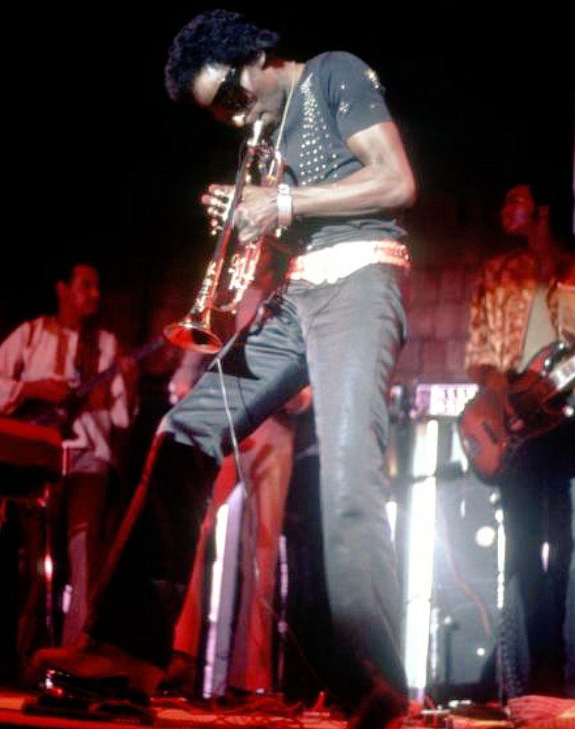 Miles Davis performs onstage in 1972. 
(Photo by Leni Sinclair)
#jazz #jazzgiants #trumpet
#Wahwahpedal