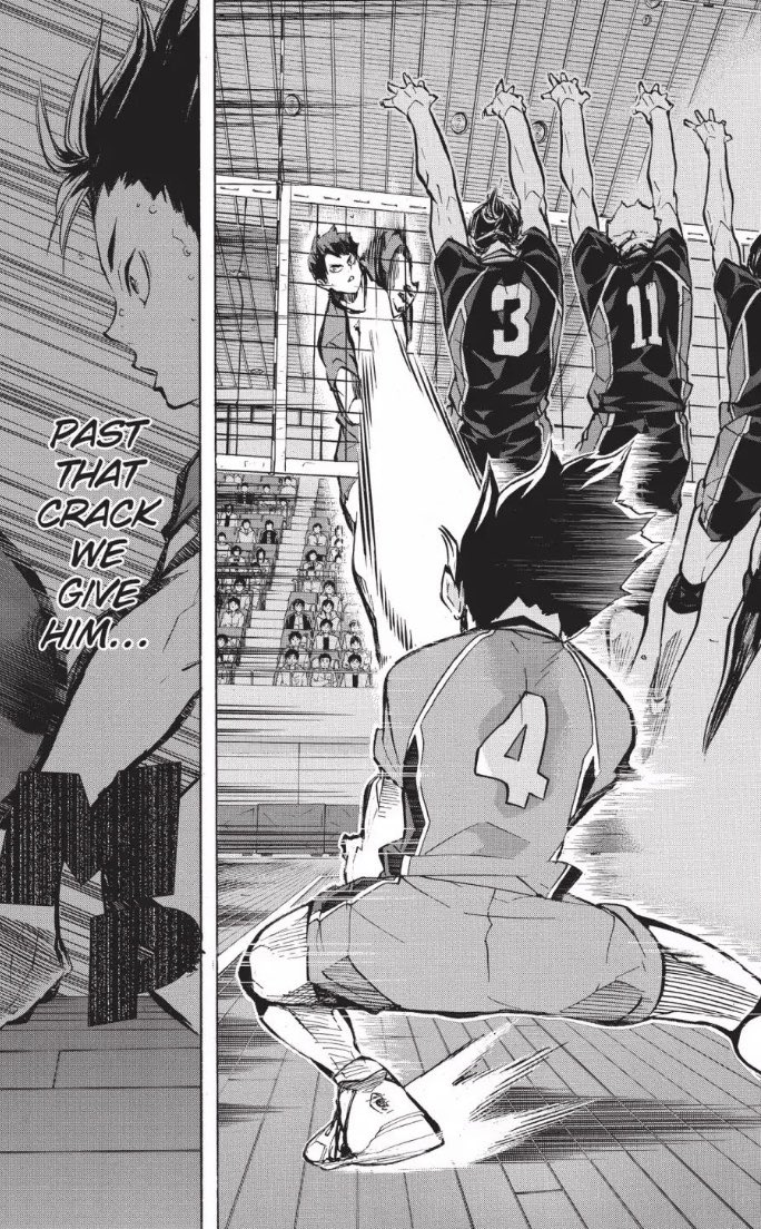 I think it’s no question that one of if not the biggest point of Tsukki’s growth is the Shiratorizawa match. He is undisputedly the MVP, constantly strategizing and coordinating Karasuno’s defence in order to counter the cannon that is Ushiwaka.