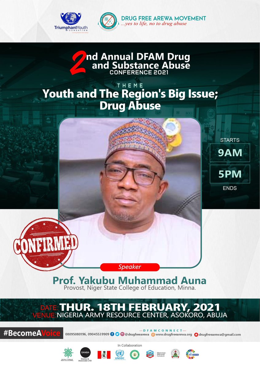 Professor Yakubu Muhammad Auna is the Provost, Niger State College of Education, Minna. He will be discussing on the 'ROLE OF EDUCATION, EFFECTIVE TEACHING AND CURRICULUM REDESIGNING IN DRUG DEMAND REDUCTION' @UNODC_PTRS @elrufai @UNODC_Nigeria @SenBalaMohammed @hadizabalausman