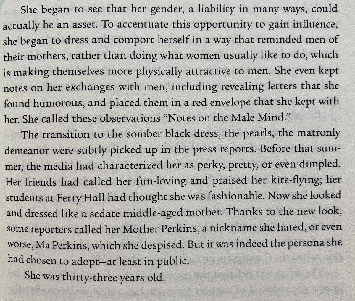 ok, amused. Frances Perkins had a plan ... and kept “Notes on the Male Mind”  PS same chapter recalls how she advocated for and helped got a 54 hour work week in New York passed in 1911