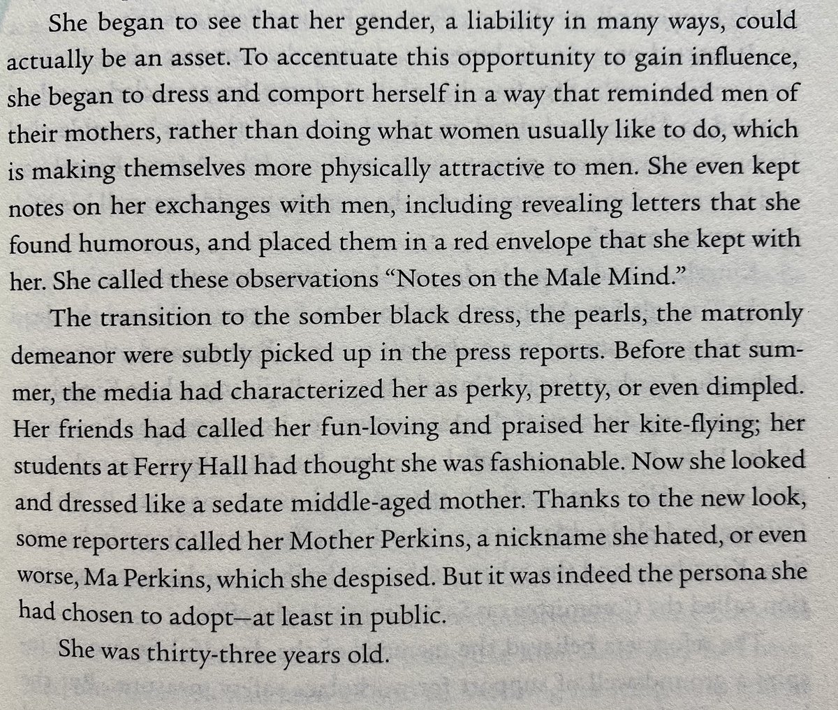 ok, amused. Frances Perkins had a plan ... and kept “Notes on the Male Mind”  PS same chapter recalls how she advocated for and helped got a 54 hour work week in New York passed in 1911