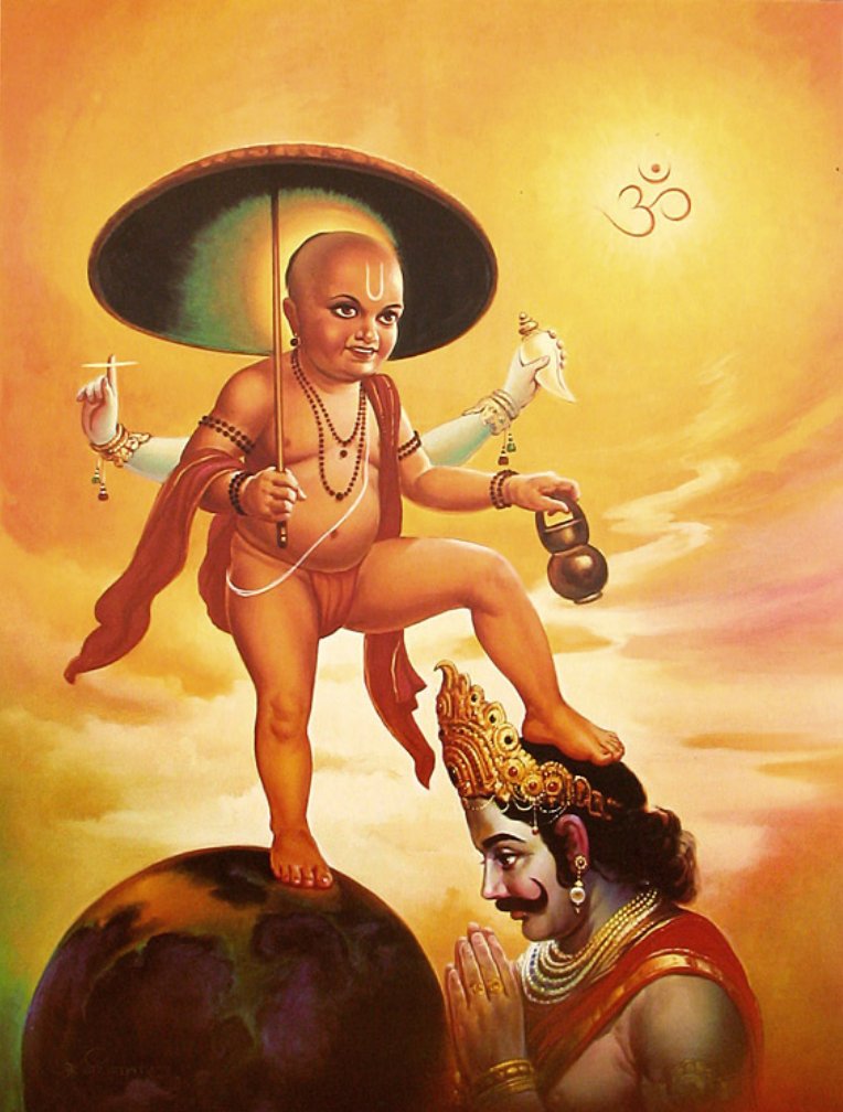 15. VamanaBorn as Upendra to Kashyapa and Aditi, he restores the tri-loka to Indra & sends Bali to Patalaपञ्चदशं वामनकं कृत्वागादध्वरं बले: ।पदत्रयं याचमान: प्रत्यादित्सुस्त्रिपिष्टपम् ॥ १९ ॥16/