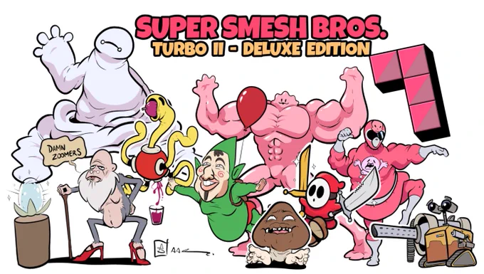 SUPER SMESH BROS: Turbo II Deluxe Edition

Drew a Smash dream team from memory with @meziosaur ! Lookit all these saggy so-and-so's! 