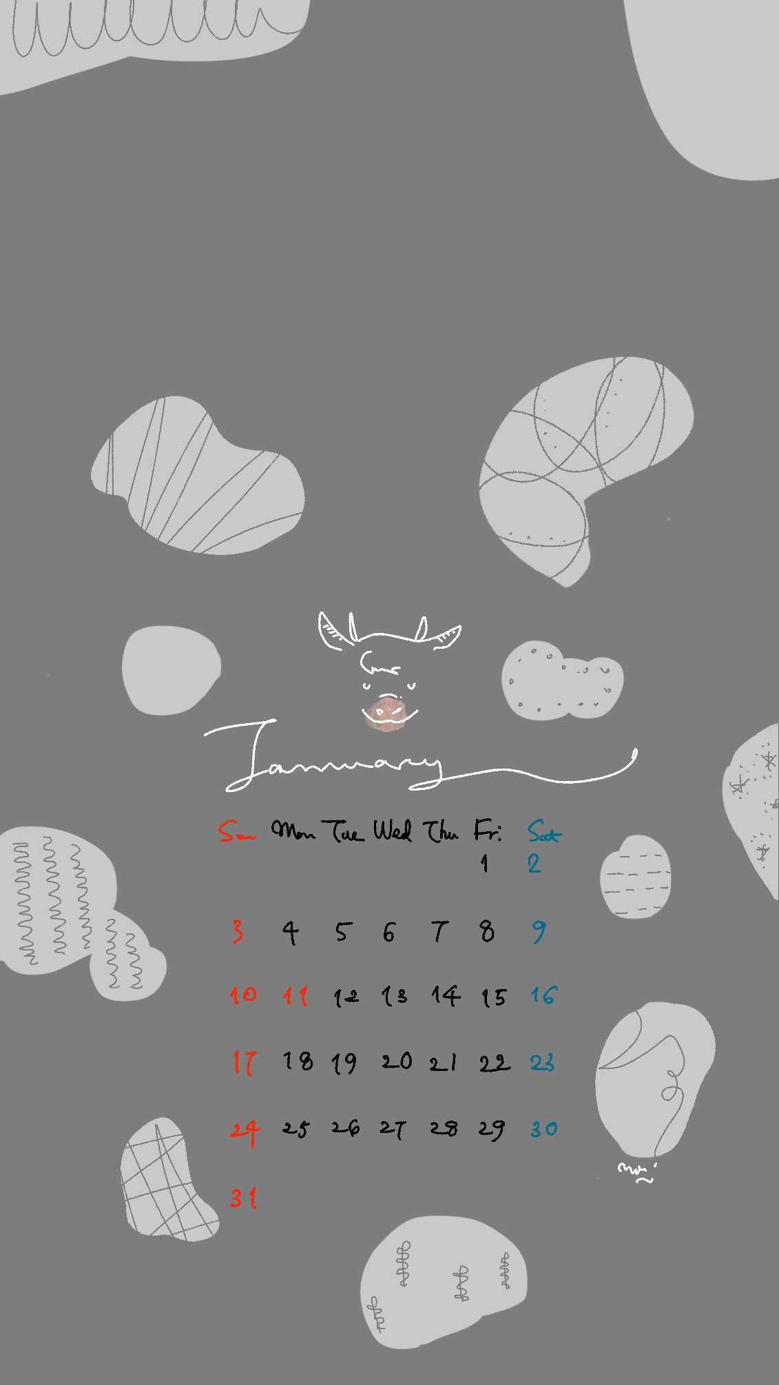 のりcorin 日常にアートがあればちょと楽しい 牛柄の1月カレンダーを どうぞう 今年もゆるっとよろしくお願いします カレンダー配布 21年1月 1月カレンダー イラスト好きな人と繋がりたい T Co Tw5t8la1g3 Twitter