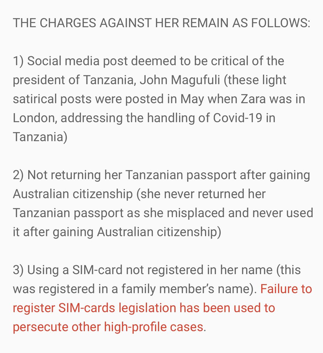 MariaSTsehai's tweet image. The detention of @zarakayk continued harassment and trumped up charges is typical of @MagufuliJP regime! 
Why is a visiting Australian citizen being harassed for using a sim card not registered in her name?! Why would that be a crime?#JusticeForZaraKay 
 ex-muslim.org.uk/2020/12/urgent…