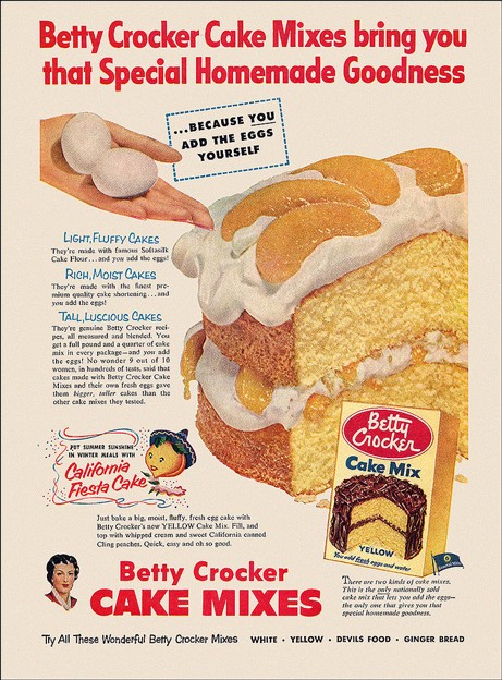 The Pillsbury advertisements also read, “Betty Crocker cake mixes bring you that special homemade goodness because you add the eggs yourself!”, implying that the women were still in charge. (9/n)