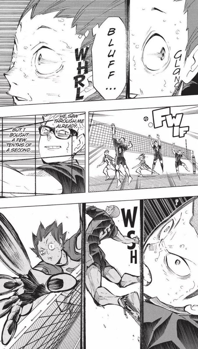After coming back Tsukki continues to show tenacity against Ushiwaka and even tries new things that he’s never done before in order to throw Shiratorizawa off, a level of effort we’ve never seen him show before
