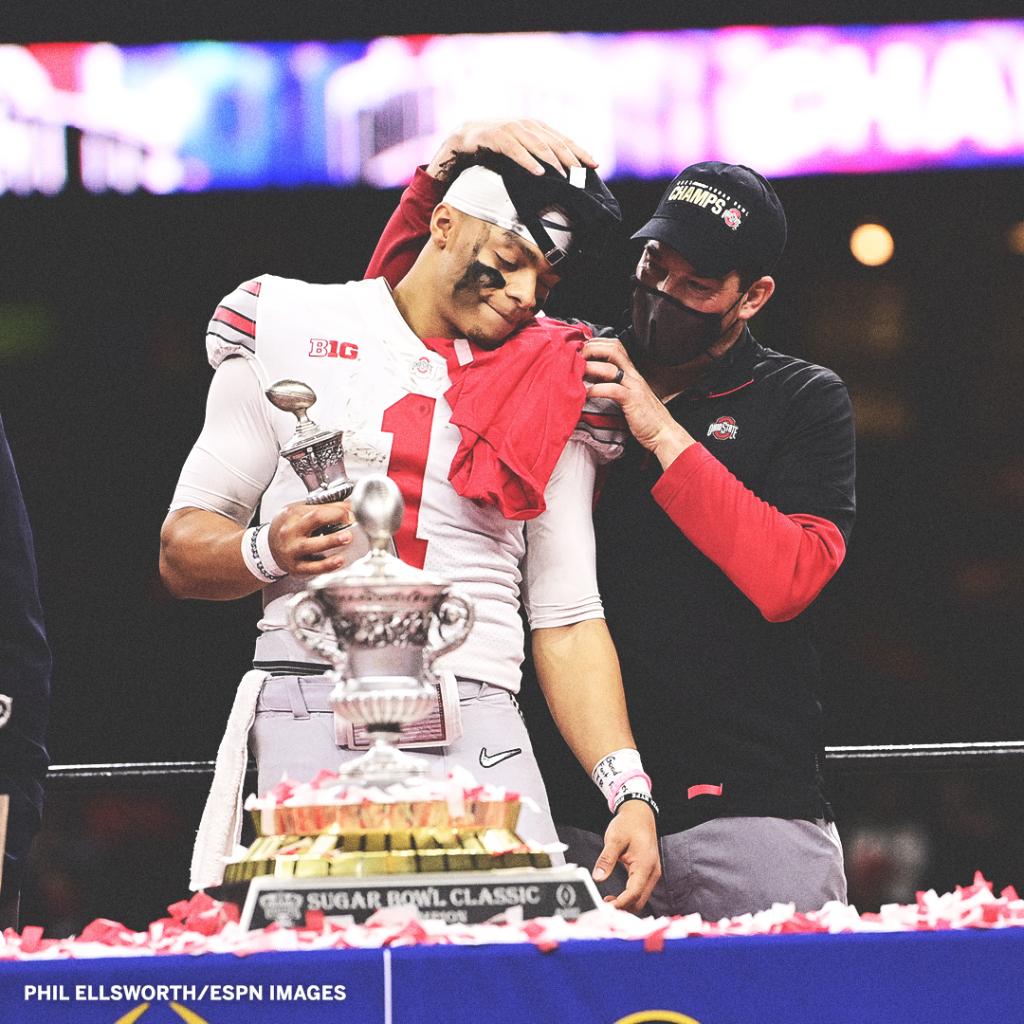 ESPNCFB's tweet image. What a win for @OhioStateFB 🌰