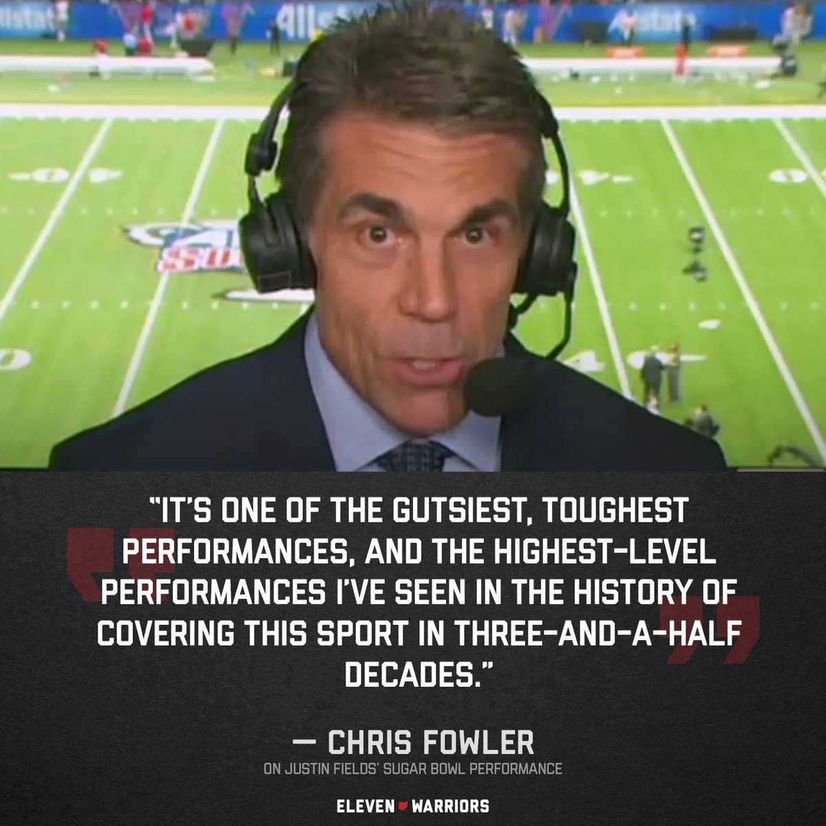 11W's tweet photo. Extremely high praise for Justin Fields from Chris Fowler. https://t.co/3AbuZ7ZMNB