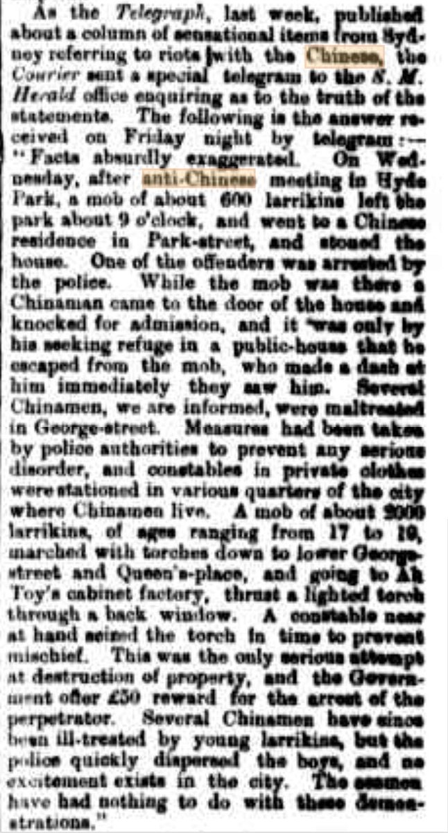 There was very serious unrest. After a meeting in Hyde Park on 4 December a few days after "Advance Australia Fair" debuted, a mob of 2,000 people carrying torches attempted to burn down a Chinese-owned business and attacked people in the street:  https://trove.nla.gov.au/newspaper/article/75741906