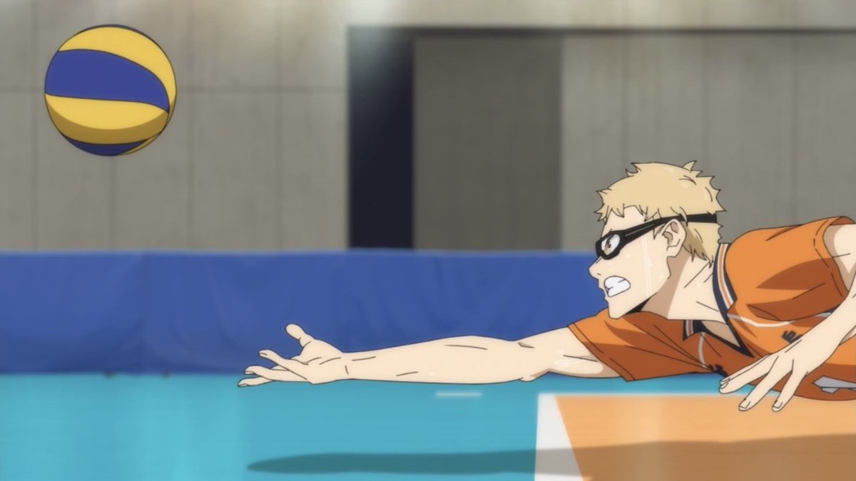 This is someone who used to say volleyball is “just a club.” The effort the Tsukki is putting in to save the ball here is obvious but the thing that I feel like people haven’t touched on is that although this point would win the game, it’s not like they’ll lose if they drop it.