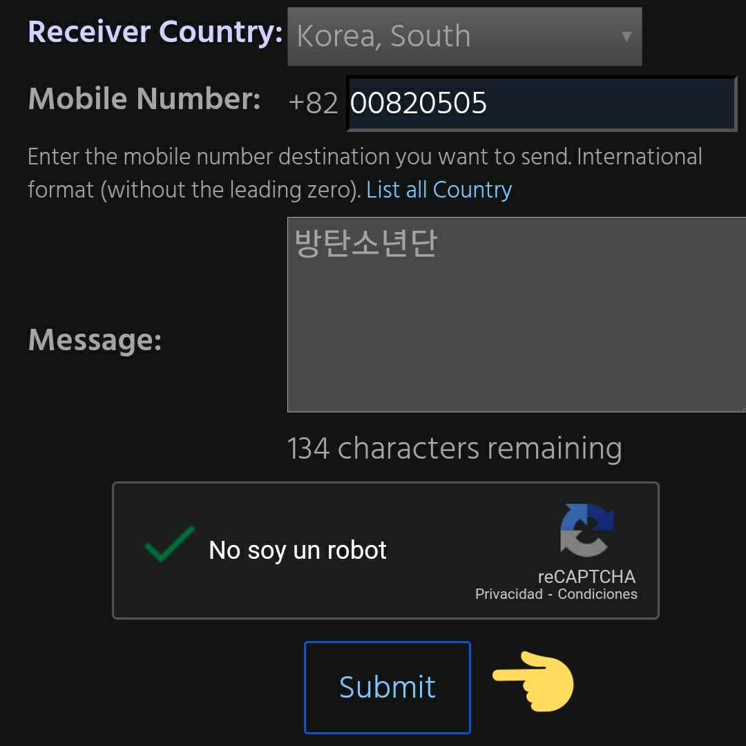 sugadboy's tweet image. ¿Cómo votar en vivo?
(NO votar aún, el programa empieza en 20 min, voy a avisar cuando abran las votaciones.)

Ingresar 
smsrr.com O impactsim.com/send-text/
Country: Korea (South)
Number: 00820505
Message: 방탄소년단
Send/Submit.

@BTS_twt Un voto por dispositivo.