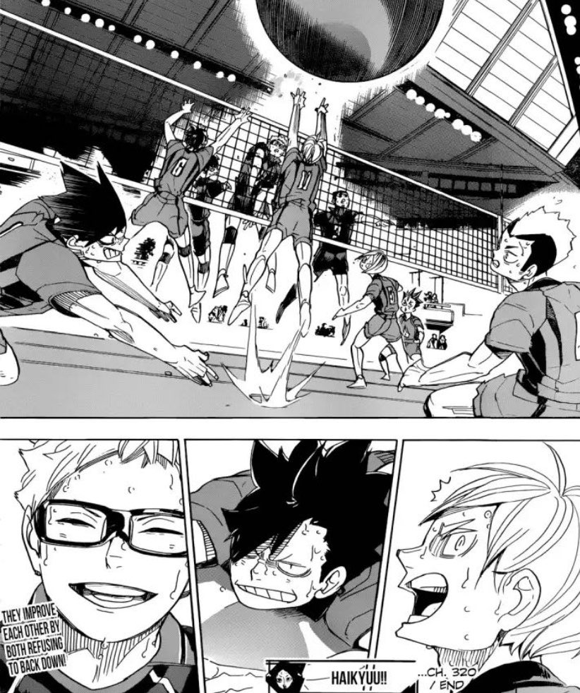 Throughout the match we see Tsukishima actually enjoy being challenged and pushing himself to be better. He’s a completely different player. Look at that smile. We’ve NEVER seen him smile like that in a match before. I love it.