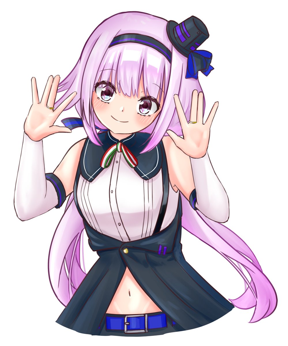 1girl headband solo navel purple hair purple eyes hat  illustration images