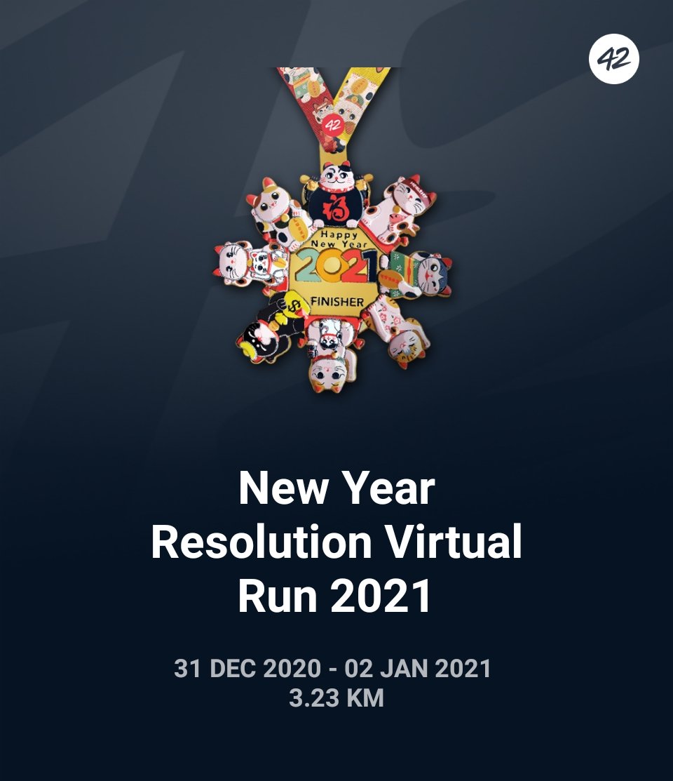 Yahoo! Done run. My goal is completed~ Happy New Year 2021 to you all! #HappyNewYear2021 #myrunner #42race #malaysianrunner #deafrunner