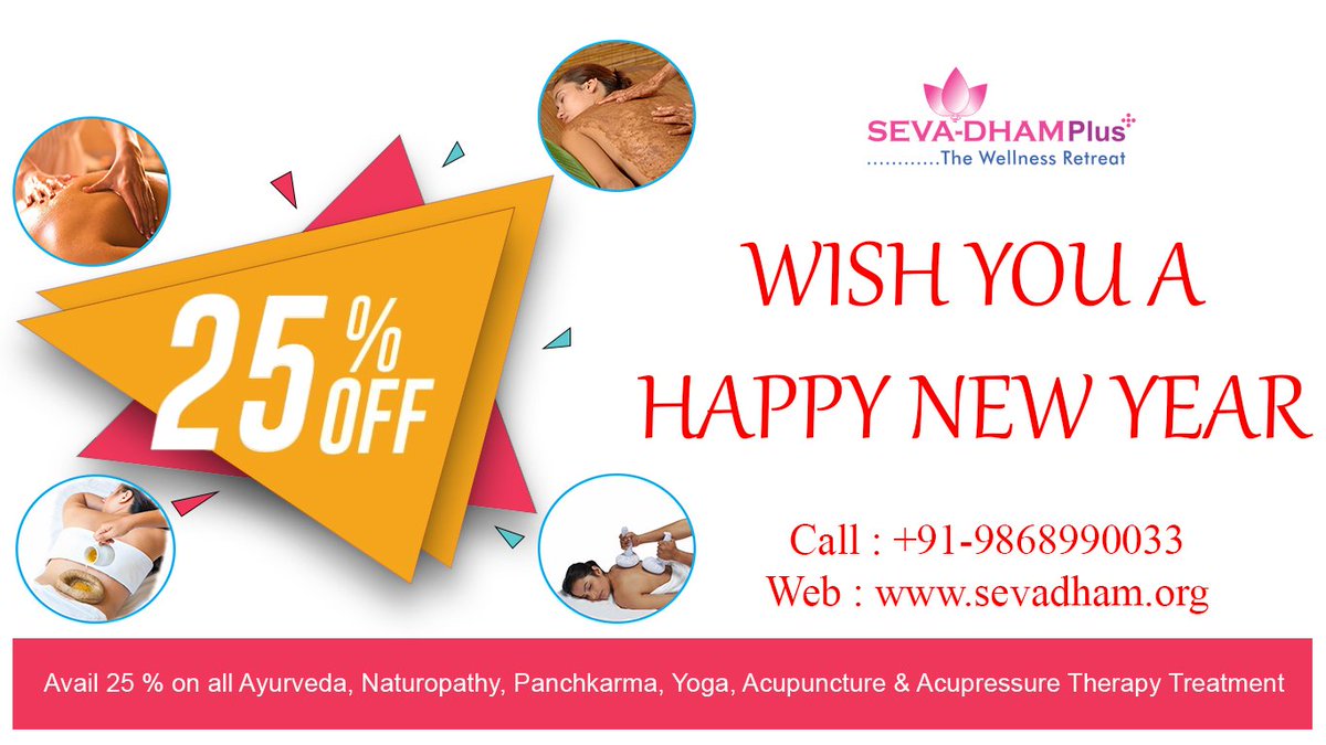 SevaDhamPlus's tweet photo. SEVA DHAM PLUS !! Wish You A Happy New Year !! 
For more information regarding #Ayurveda, #Naturopathy, #Panchkarma, #Yoga, #Acupuncture &amp; #Acupressure  Therapy #Treatment contact at the provided details :
Call : +91-9868990033 
Web : https://t.co/ku5SPc2VXe https://t.co/t87YR8pZXc