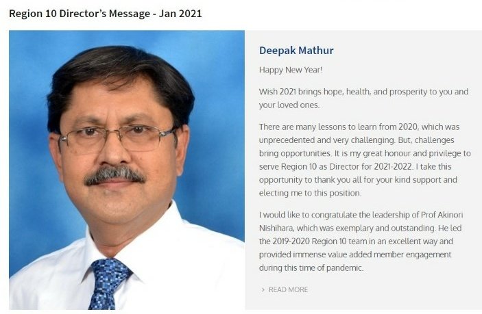 IEEER10's tweet image. On behalf of the whole R10 team, our Region 10 Director Mr Deepak Mathur wishes you hope, health and prosperity in 2021.

Visit ieeer10.org/region-10-dire… to read the full message. 

#ieee