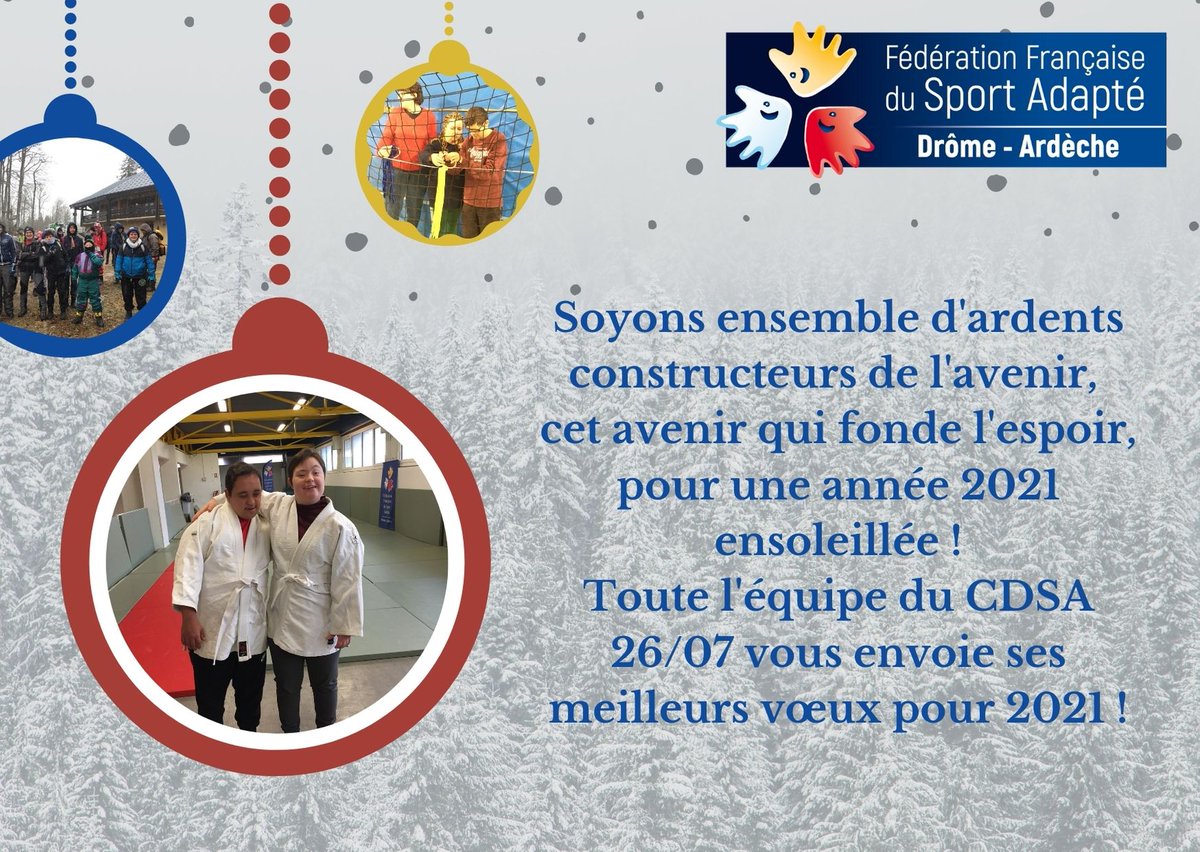Sportadapte2607's tweet photo. 🌟  𝗕𝗼𝗻𝗻𝗲 𝗮𝗻𝗻é𝗲 🌟

L'ensemble des élus et des salariés du @Sportadapte2607  vous souhaite une très belle année 2️⃣0️⃣2️⃣1️⃣ 😍🎉

#sportadapté #cdsa2627 #Sport
#sportif #handicap #equipedechoc
#nouvelleannee https://t.co/f71DH0wcGN
