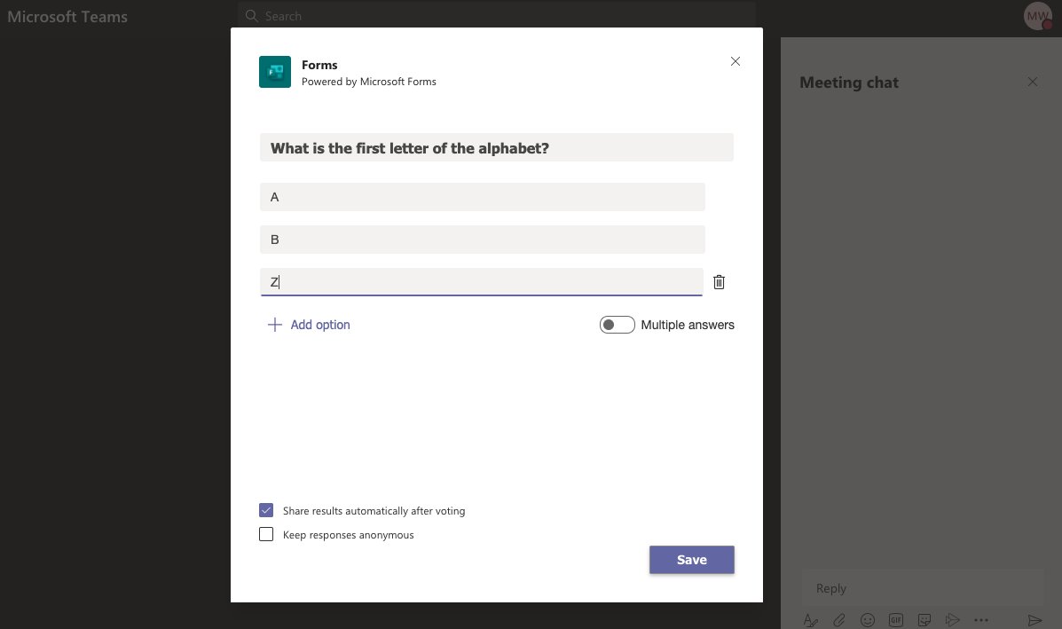 1) Use Microsoft Forms within a Live lesson for assessment checks