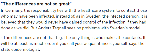 Tracing.Finland: Contact tracers call people at schools, daycares, hobbies, work, public places etc. Found many superspreader events. An app from September.Sweden: The patient informs their own contacts. Tegnell considers it a better system. Exposures never in news. No app.