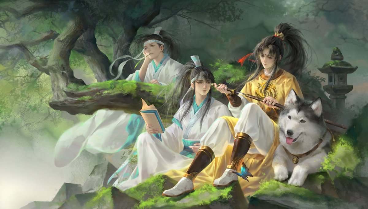 mie_kyu9's tweet photo. 魔道四季里最早画的一幅，是春天的少年组
大家新年快乐呀 #MDZS #魔道祖师 #魔道祖師 https://t.co/1q068OPXEm