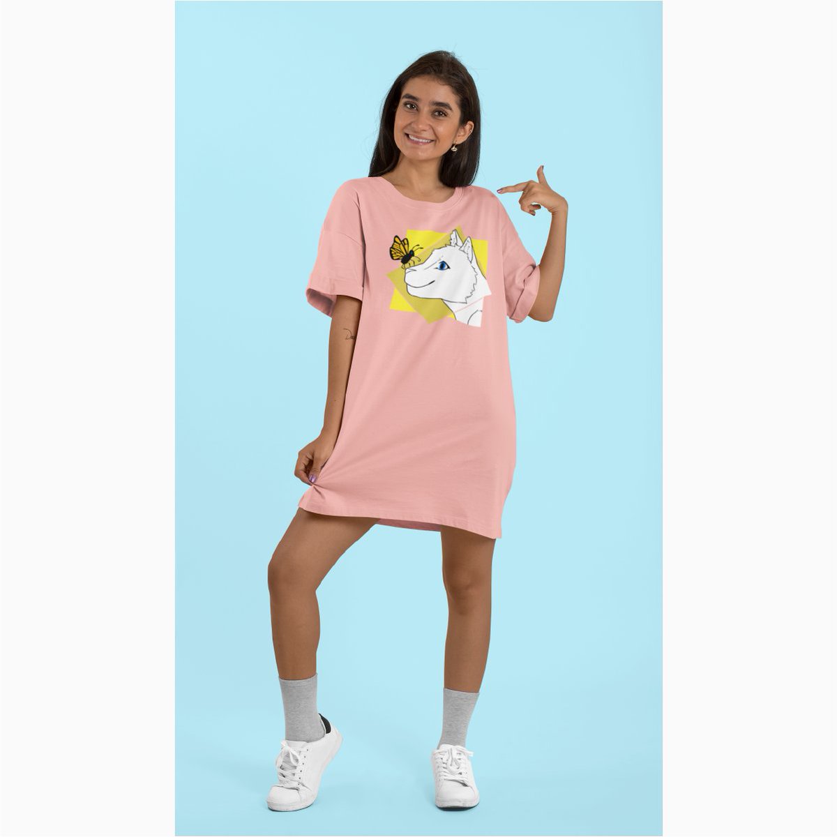 Style it with leggings, a belt, a denim jacket, or wear it alone, it'll look great anyway💃⁠ ⁠ Check the details to buy in the link below l8r.it/LQeU ⁠ #funnycattshirts #tshirtdress #cutecatclub #kawaiifashion