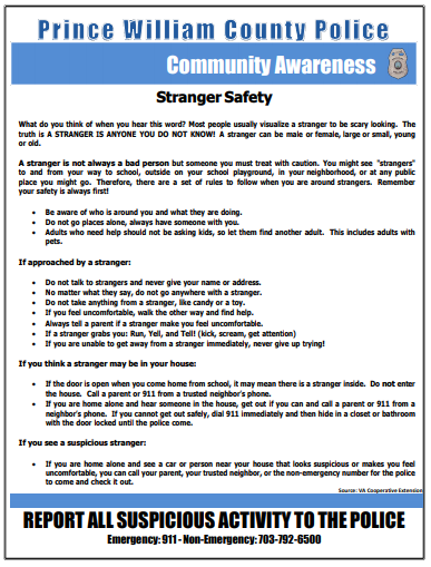 PWCPolice's tweet photo. What do you think of when you hear-stranger? Most people usually visualize a stranger to be scary looking. Truthfully, A STRANGER IS ANYONE YOU DON'T KNOW! A stranger can be male, female, young or old.
Visit: https://t.co/LKhozKMxqY for #StrangerSafety & more #CrimePreventionTips https://t.co/67QIgzkvTY