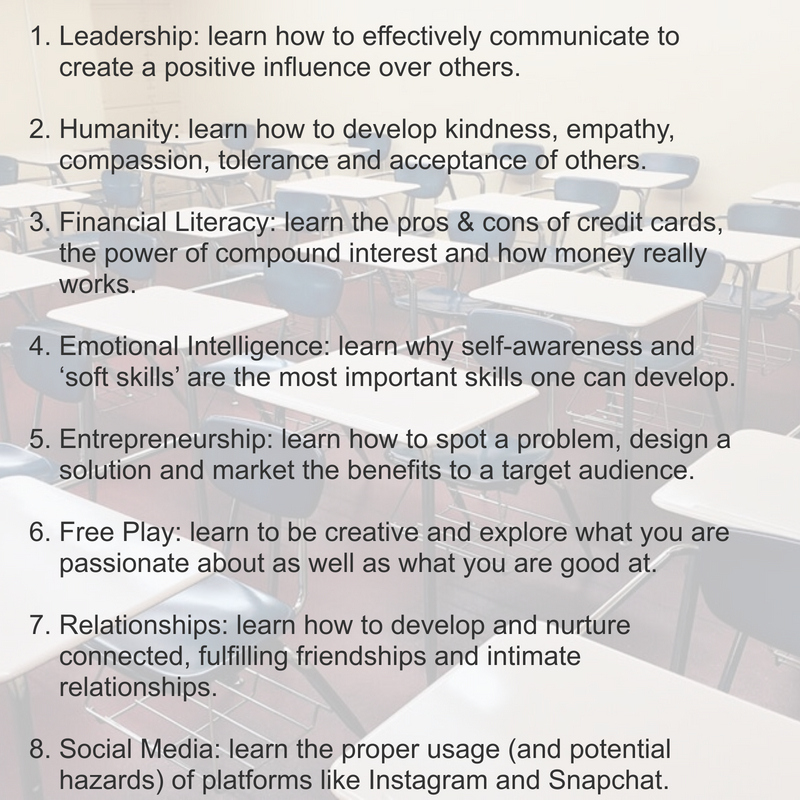 AlanSteinJr's tweet photo. With virtual school resuming for my kids, here are 8 classes I wish would be added to school curriculums.

I have tremendous respect, admiration and appreciation for teachers. They are the epitome of servant leaders. Teaching may be the most noble profession I know of. https://t.co/hlERABBoXw