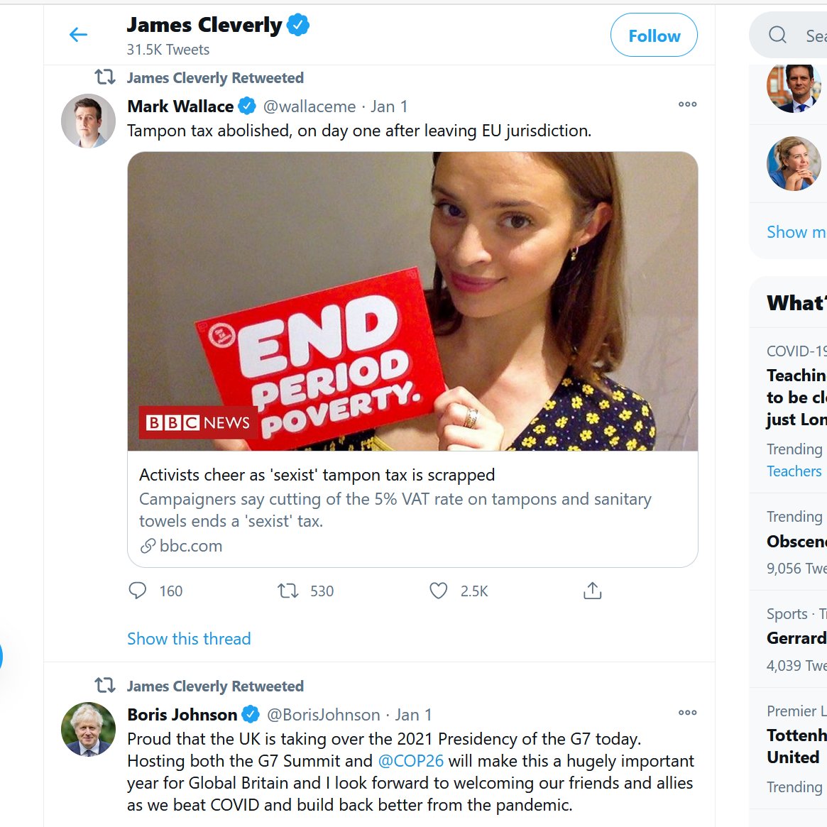 James Cleverly, Conservative MP for Braintree, didn't post his own tweet about yesterday's vote to abolish the Tampon tax. But he retweeted this tweet instead. James voted against axing this tax back in 2015, but has forgotten. Too much New Year's Baileys?