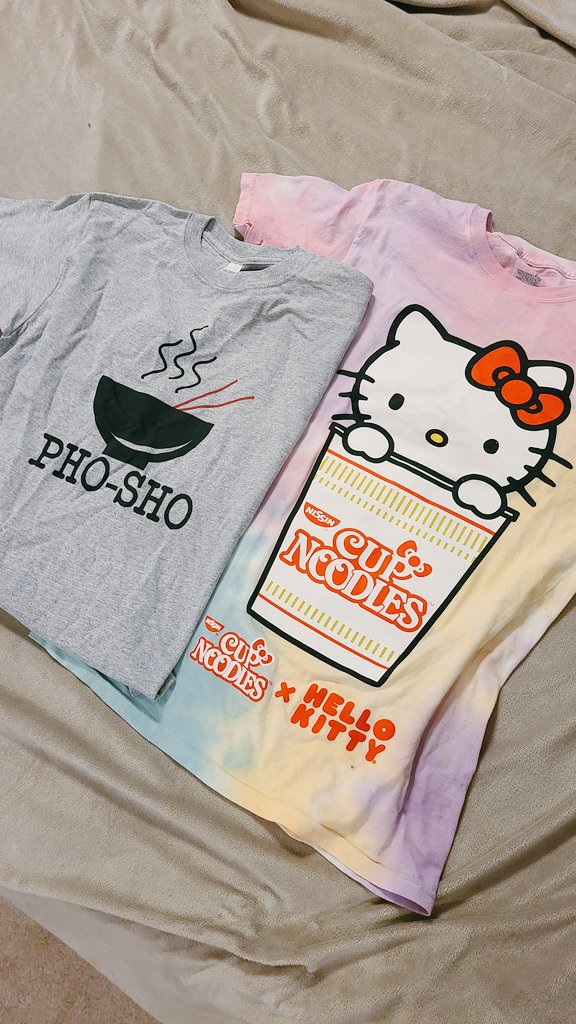 Miya and I are so alike! Look at the shirts we got each other for Christmas 😂 #noodleislife #hellokitty #cupnoodle #phosho