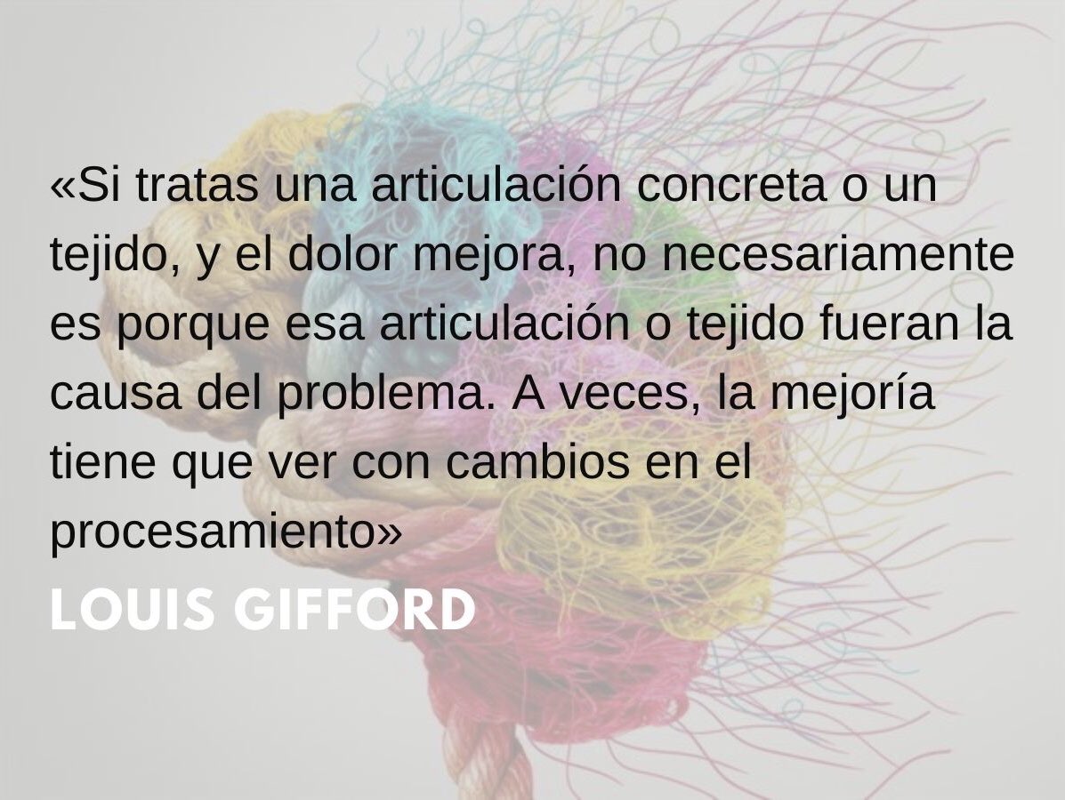 benestarsl's tweet photo. «Si tratas una articulación concreta o un tejido, y el #dolor mejora, no necesariamente es porque esa articulación o tejido fueran la causa del problema. A veces, la mejoría tiene que ver con #cambios en el #procesamiento»

👉 Louis Gifford

📌@fisioterapianet 
#fisiocomunidad https://t.co/49X3gbeYRC