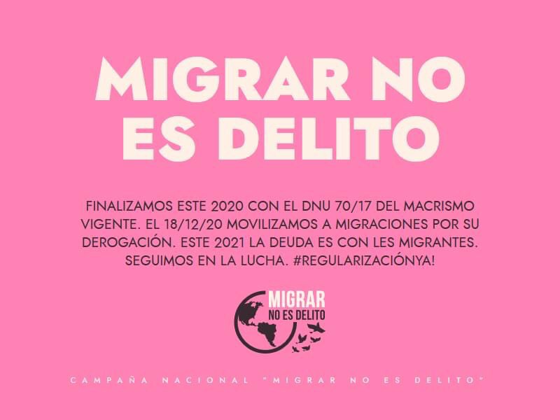 MigrarEsDDHH's tweet photo. Feliz año!! Este 2021 la deuda es con les Migrantes !! El 18/12/20 movilizamos a Migraciones por la Derogación del DNU/70 vigente, las autoridades se comprometieron organizar una mesa de trabajo. Este 2021 nos tienen que restituir nuestros derechos. #DerogacionDelDNU70Xenofobo https://t.co/aFcCMPb7T9