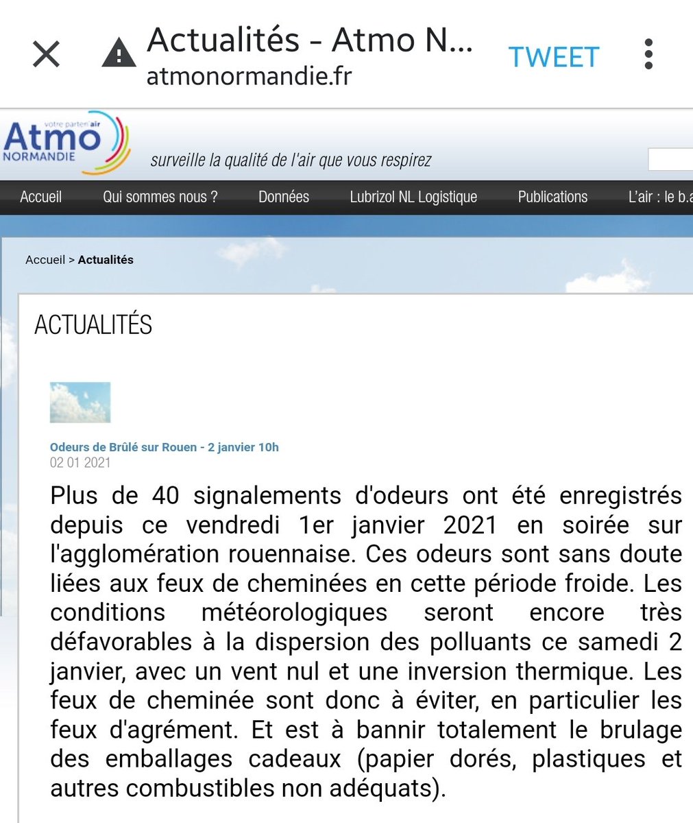 #Rouen #odeurs Ça sent le caoutchouc brûlé, PAS le feu de cheminée d'agrément (🧐)ni #lubrizol, mais le caoutchouc.  =migraine et impossibilité d'aérer ou de faire du sport en extérieur. Bonne année les rouennais et #atmonormandie!