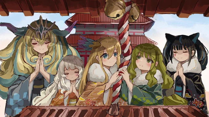 初詣に行く大魔女ちゃんたちです
#パズドラ #パズドライラスト 